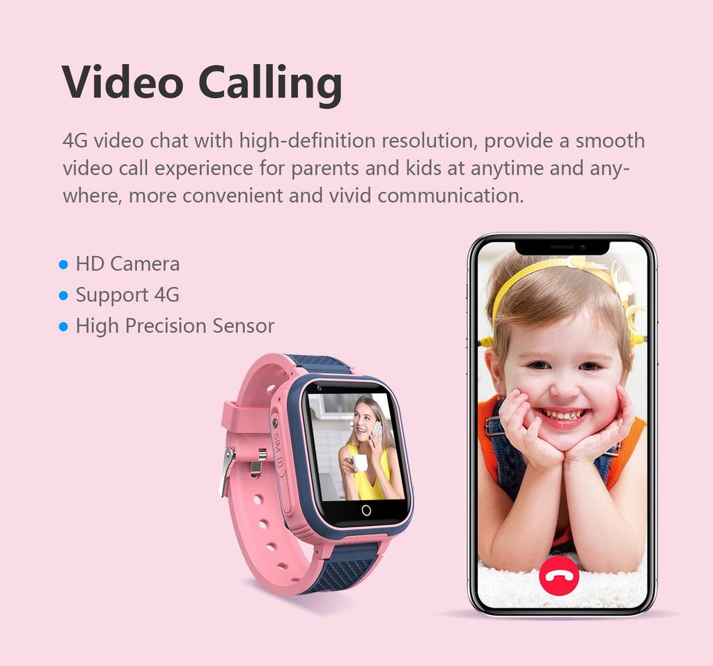 LT21 4G Wodoodporny smartwatch dla dzieci z aparatem, połączeniami wideo, śledzeniem GPS i funkcjami zapobiegającymi zgubieniu.
