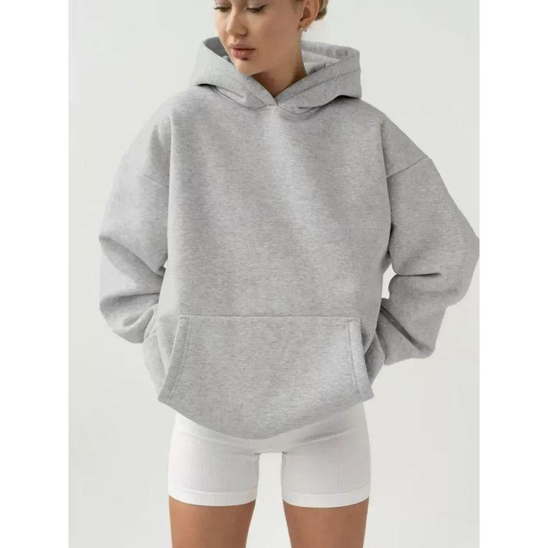 European and American New Loose Casual Hood Long sleeve Pocket Hoodie Top Loose Casual Hooded Top