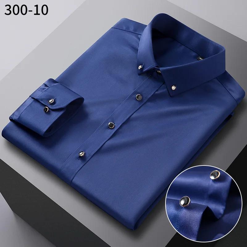 Camicie da uomo in seta a maniche lunghe con bottoni a diamante elasticizzate nuove setose business formali sociali senza stiro antirughe morbide abbigliamento moda