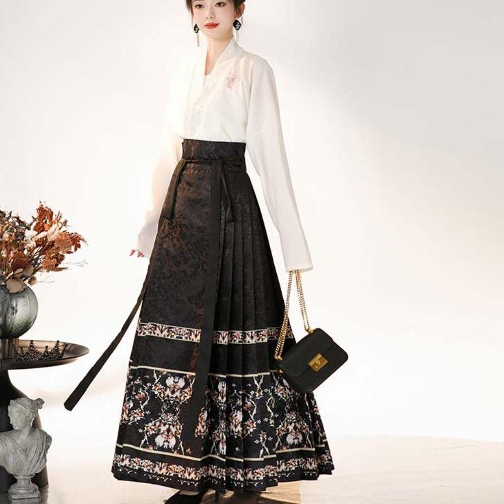 

Полосатое платье в китайском стиле с цветочным принтом, юбка с бантом и кисточками, элегантная юбка с изображением лошадиной морды, свадьба