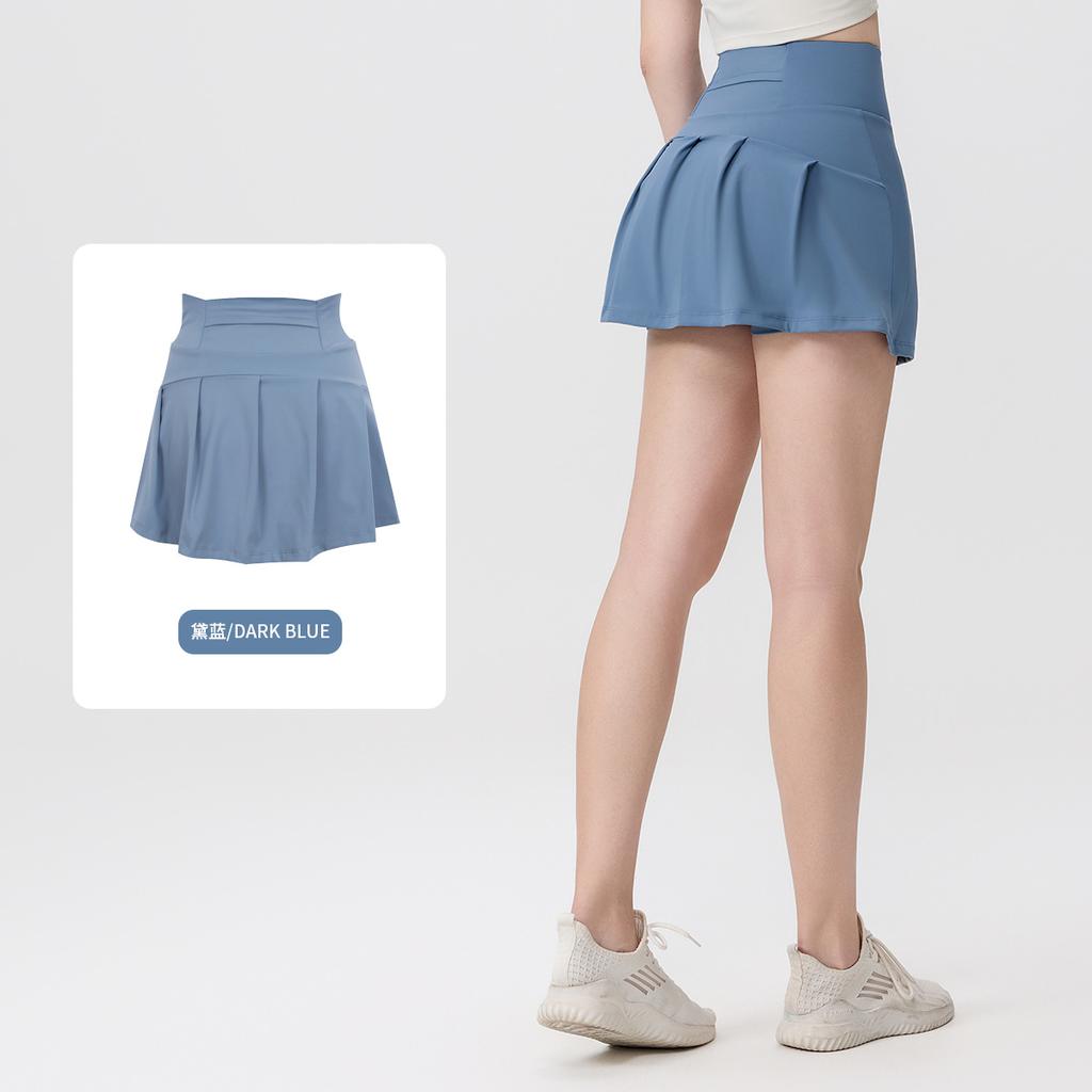 () Sports Tennis Skirt Women'S Anti-Light Fitness Skirt Fake Two-Piece Yoga Quick-Drying Pleated Skirt Shorts