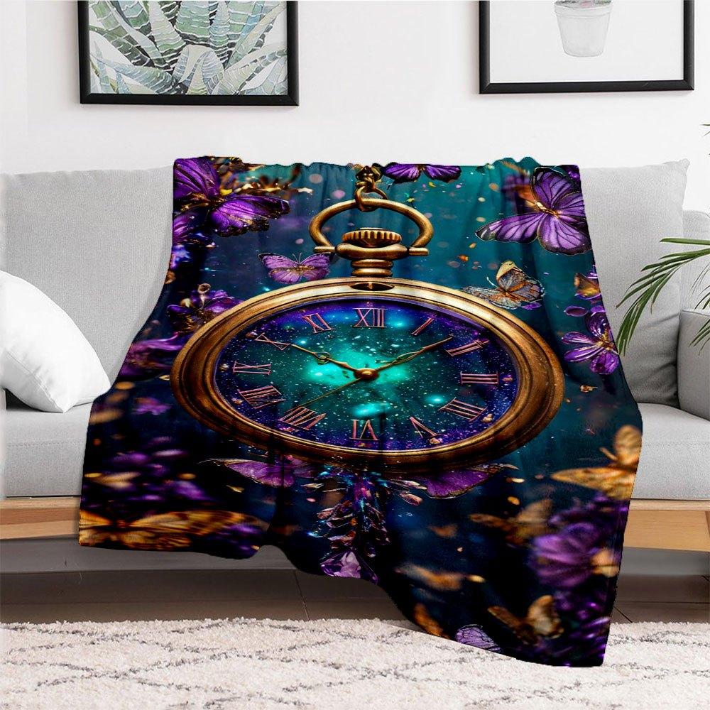 "Enchanted Butterfly Pocket Watch: Timeless Magic in Every Second"Blanket Flannel Throw Blanket for Sofa, Bed, Travel, Camping, Office