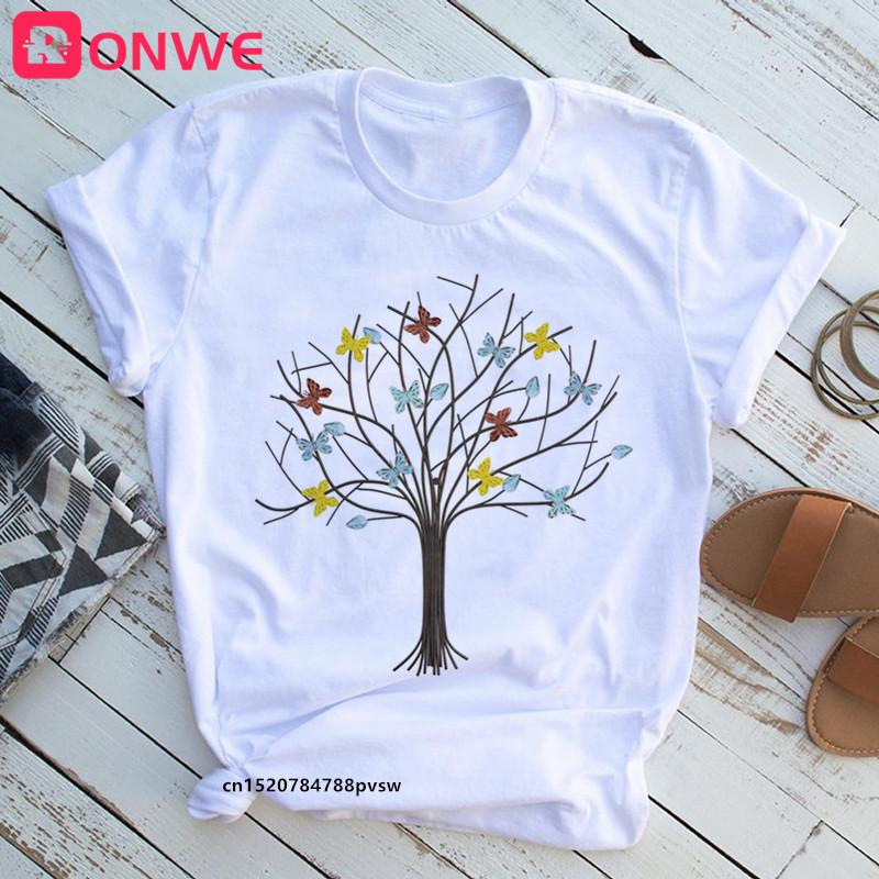 Woman Butterfly Tree 3D Print Harajuku Summer Tshirts Casual Round Neck Short Slee Top T- Shirt