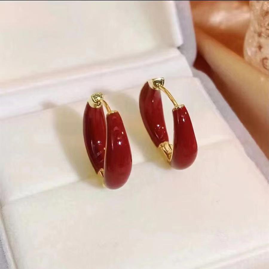 Элегантные красные серьги-кольца с масляными каплями для женщин - Модный роскошный дизайн