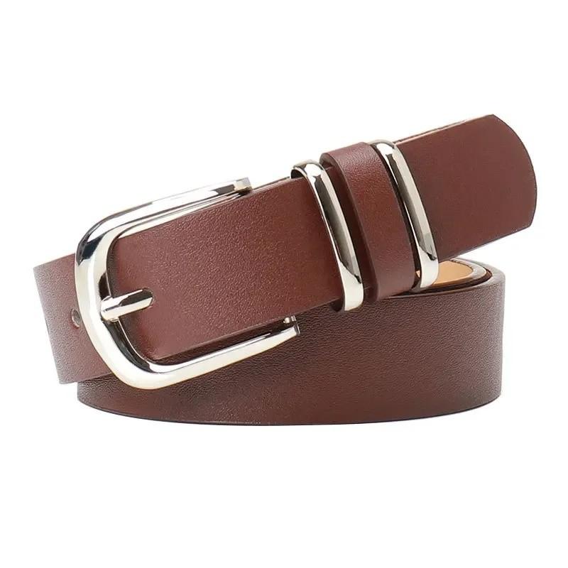Womens Fashion Leather Belt With Double Ring Buckle For Office Wear And Daily Casual Use