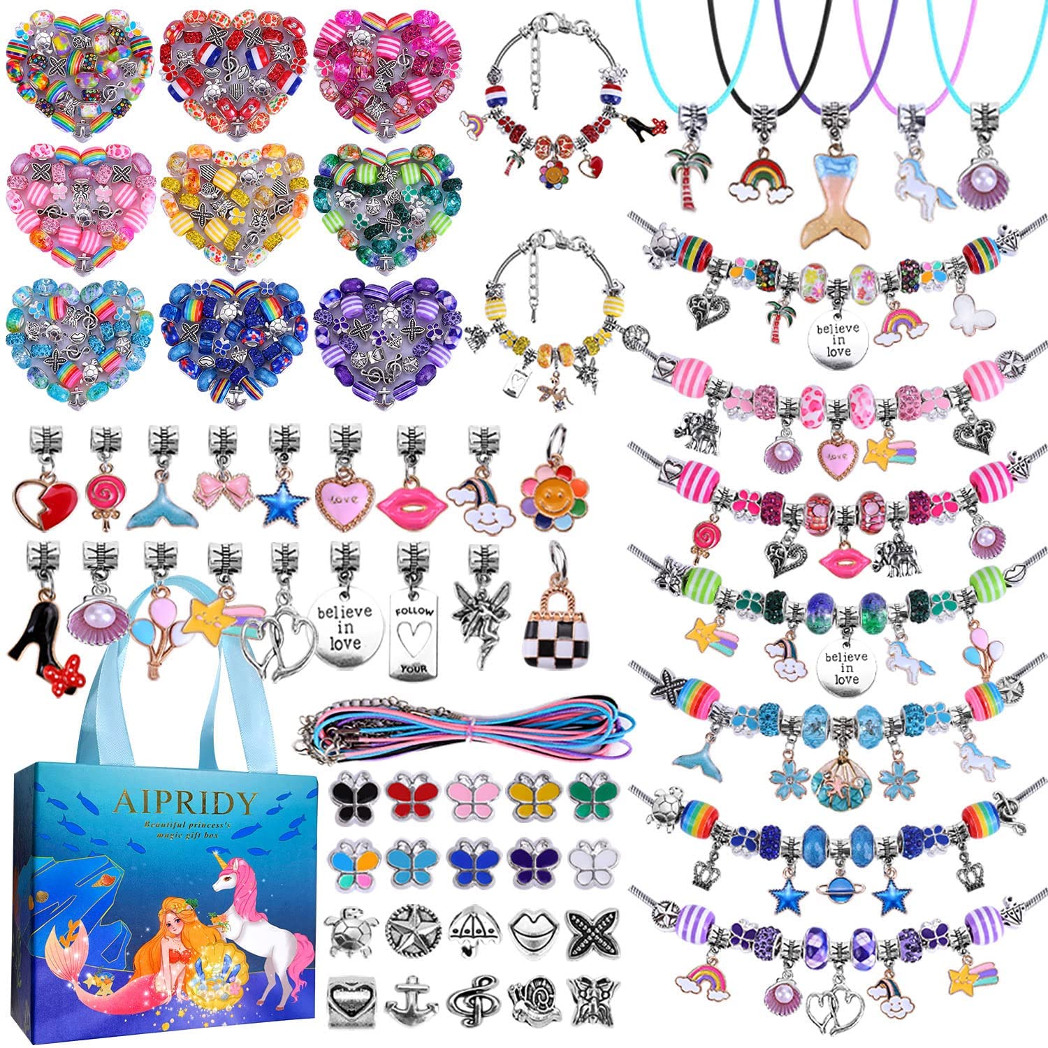 

AIPRIDY Charm Bracelet Making Kit, Girls DIY Crafts, Unicorn Mermaid Craft Gift Kit, Crafts for Girls Ages 6-12 (150 Pieces)