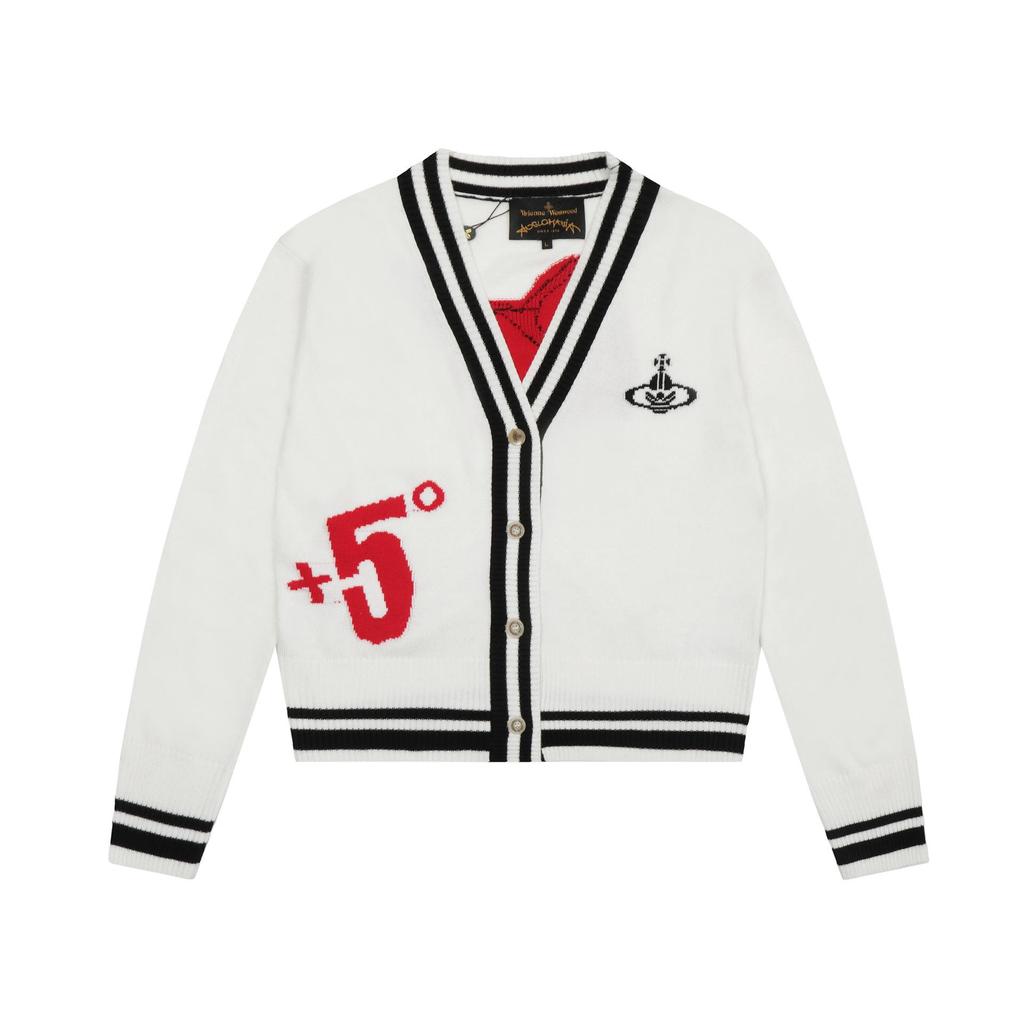 25SS Vivi Saturn Stickerei Schlanker Strickpullover mit Rüschenkragen - Koreanische Frühjahrs-/Herbstkollektion