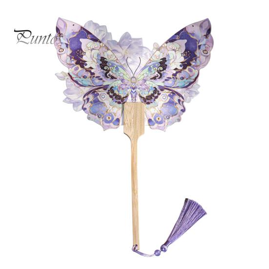 

Ручной веер в виде бабочки в китайском стиле с деревянной ручкой, веер в виде цветка-бабочки с кисточками, аксессуар для танцевального костюма, реквизит для фотосъемки C