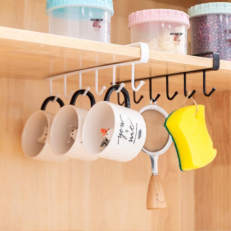 Seamless Wall-Mounted Kitchen Storage Rack with Hooks for Wardrobes and Cabinets