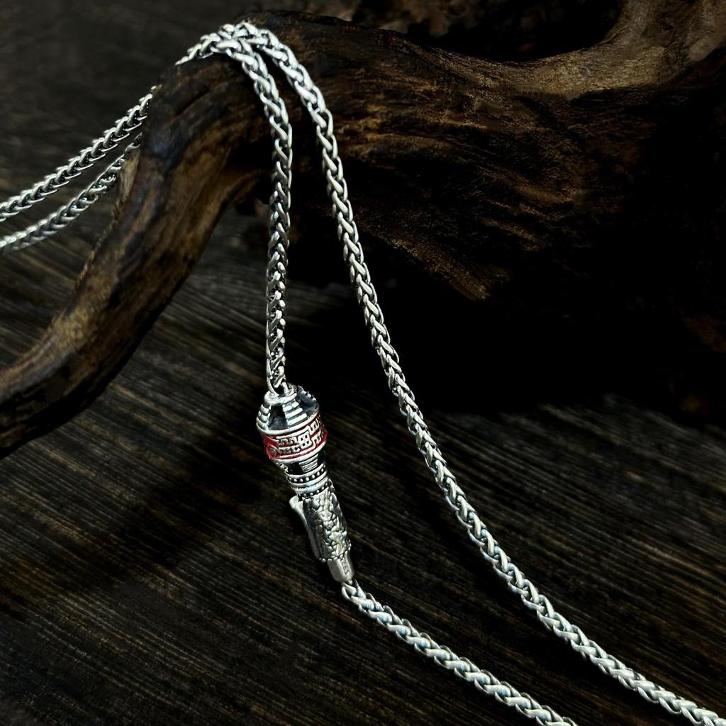 S925 Sterlingsilber Taoistisches Zinnober-Talisman-Halskette, Retro Unisex-Design mit vielseitiger Chopin-Kette.