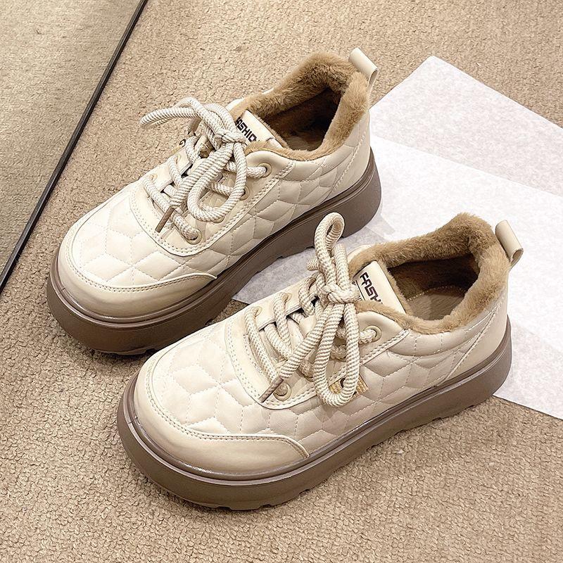 Four Seasons Women's Cotton Shoes Fleece Four Seasons Warm One Pedal Platform Student Shoes Little White Shoes