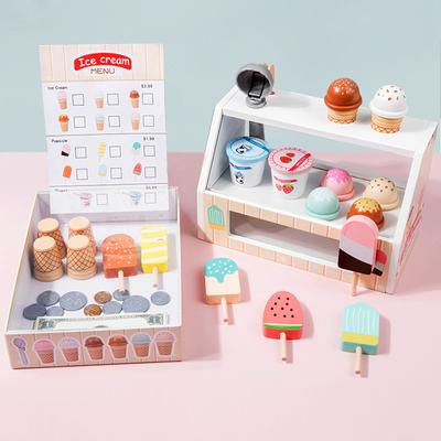 Simulation Children Play House Ice Cream Ice Cream Sale Shop Commissary Checkout Page Role Play Wooden Toy