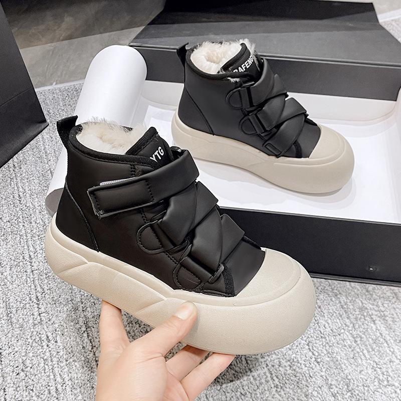 

Женские зимние высокие кроссовки на подкладке из искусственного меха. Нескользящие зимние ботинки на открытом воздухе. Теплые короткие ботильоны на плюшевой подкладке. Ботильоны из искусственной кожи для женщин.