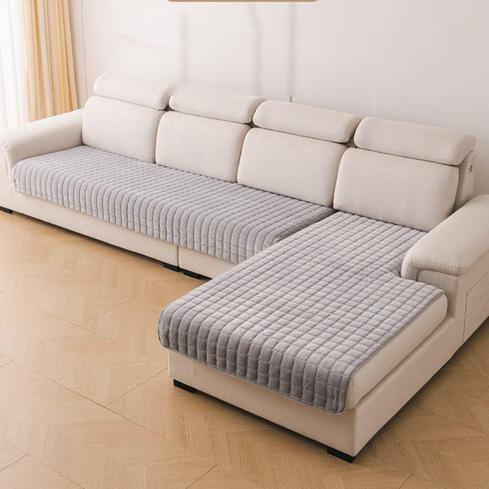 Modern Plush Flannel Plaid Sofa Cushion Stain-resistant Non-slip Couch Cushion Warm Washable Seat Cushion Winter