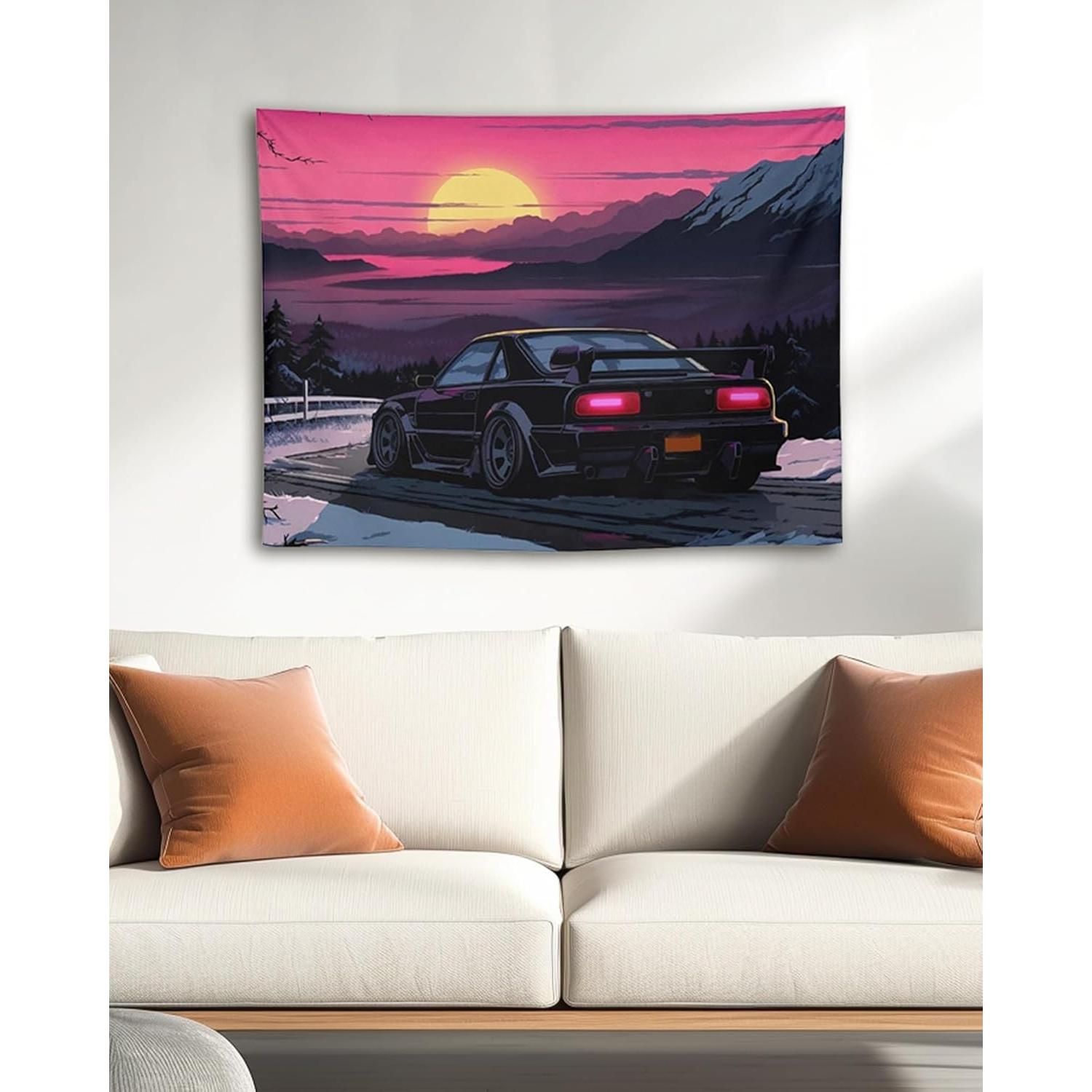 Tapestry Qeopgne Large wall jdm anime sunset 75x100