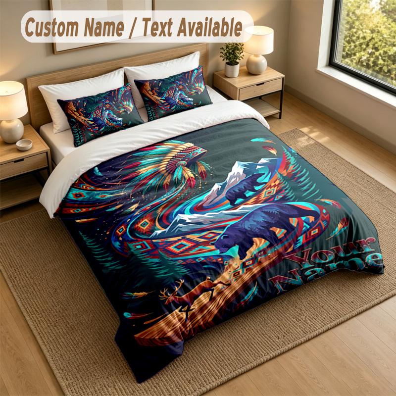 American Patriotic Theme Personalized 3Pcs Bedding Set Custom Text & Name 1 Sheet 2 Pillowcases Household Bedding 1pc
