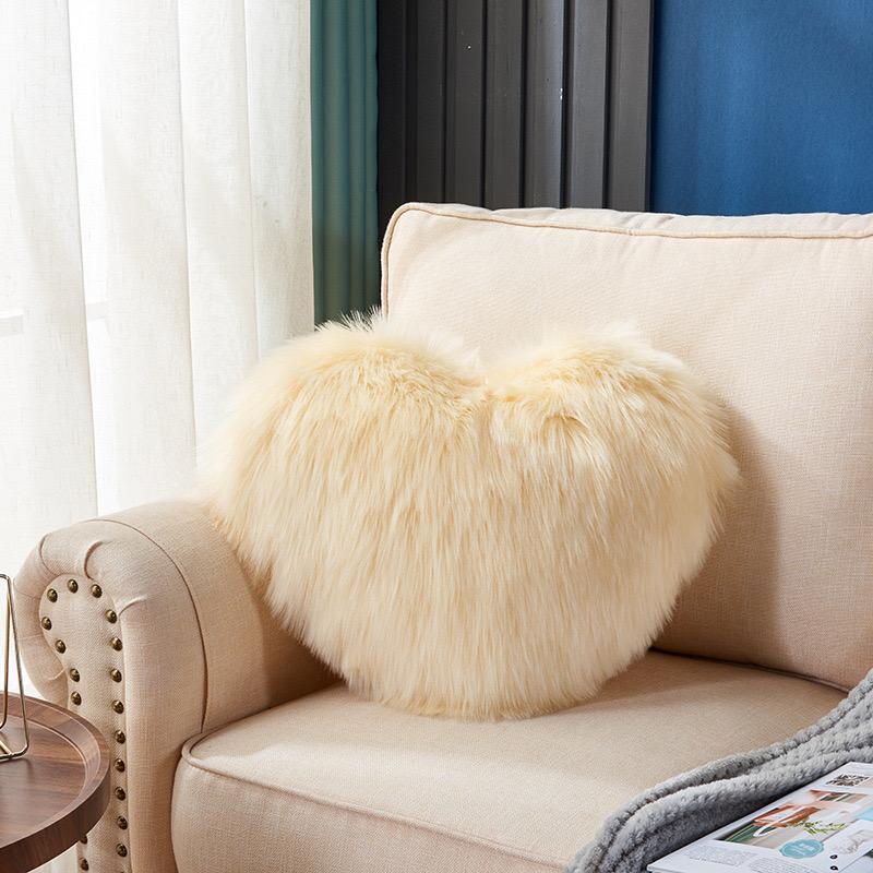 1pc Heart/Square Shaped Throw Pillow Cushion, Long Plush Cushion Pad Pillow Fluffy Soft & Comfortable Pillow For Room Heart кремовый