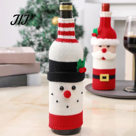 Stretchy Knit Bottle Topper Christmas Wine Cover, Holiday Knitted Champagne Bag, Snowman Santa Decorative Holders Claus Elk Sweater for New Year Party