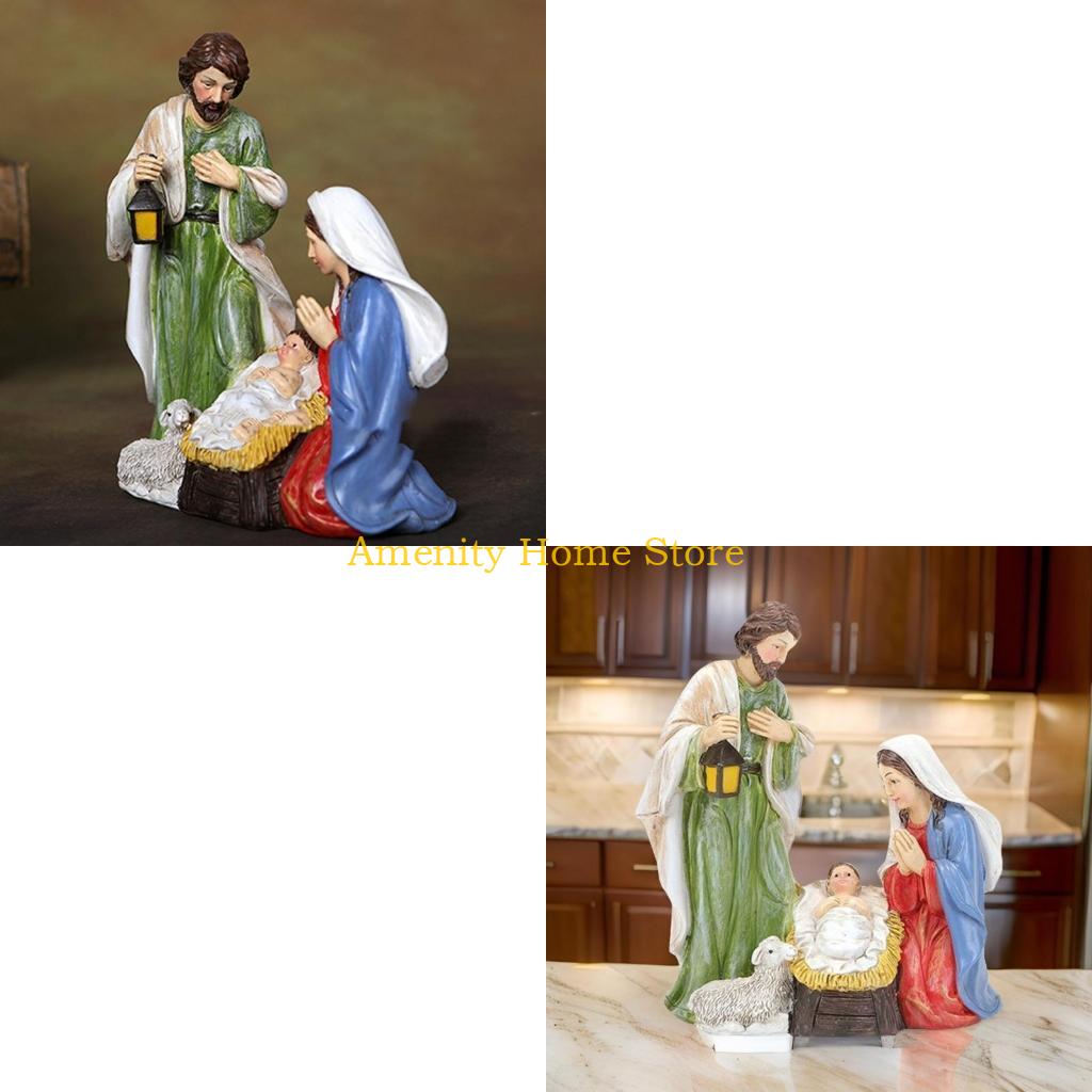 

F26C Holy Family Nativity Scene Figures, Resin Christmas Celebration Small Statues for Religious Decoration CN
