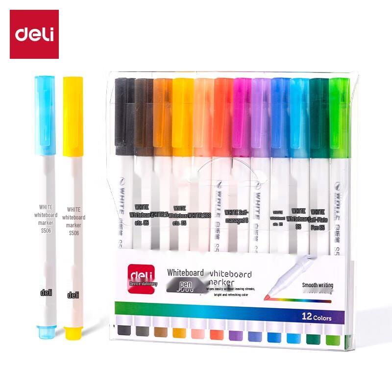 Deli 12-Color Erasable Whiteboard Marker Set