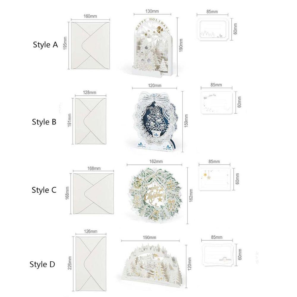 Laser Engraved Christmas 3D Greeting Card with Envelope and Postcard Thank You Letter  New Year