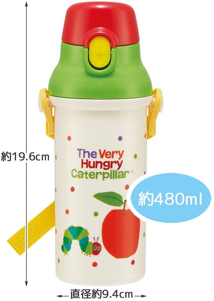 Skater Water Direct Dishwasher Made In Very Hungry Caterpillar for Boys and Children's Bottle, 480ml, Drinking, Plastic, One-Touch Operation, Safe,