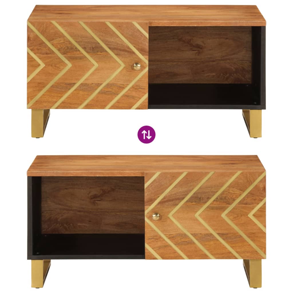  Coffee Table, Brown and Black, 80x50x40 Cm, Solid Mango Wood