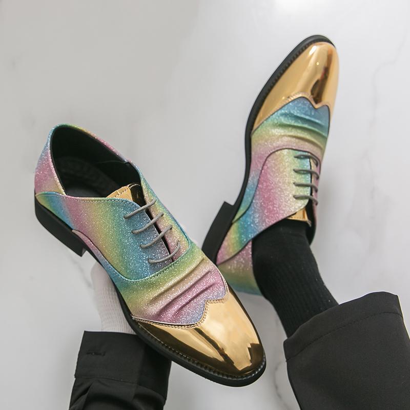 Men Derbys Gold Color Wedding Dress Dance Shoes Leather Shoes Business Formal Shoes Tuxedo Prom Blazers Shoes Large Size