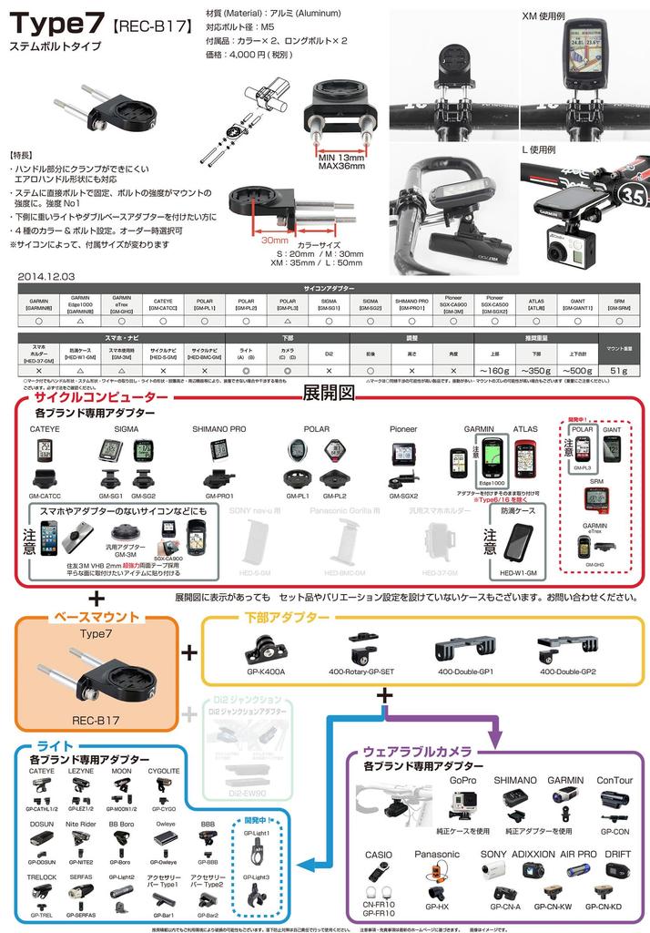 Type 7 CATEYE Combo Mount Stem Clamp with Lower REC-MOUNTS (M5 Bolt/Bolt Type, Adapter) (7-CAT+GP)