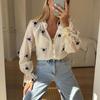 Women Embroidered Casual Elegant Ruffled Flared Loose Shirt