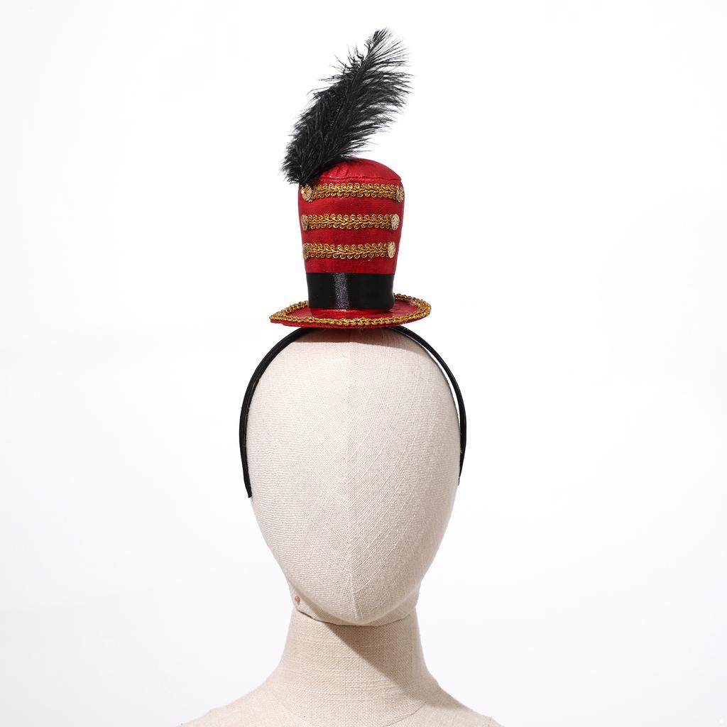Vintage Fascinator Hats Headband Circus Ringmaster Costumes Mini Top Hat Feather Cap Headpiece for Halloween Tea Party Props