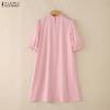 ZANZEA Women Casual Round Neck Solid Color Loose Half Sleeve Dress