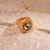 Stainless Steel Square Zircon Rings Banquet Style Exaggerated Ring  Birthday Wedding