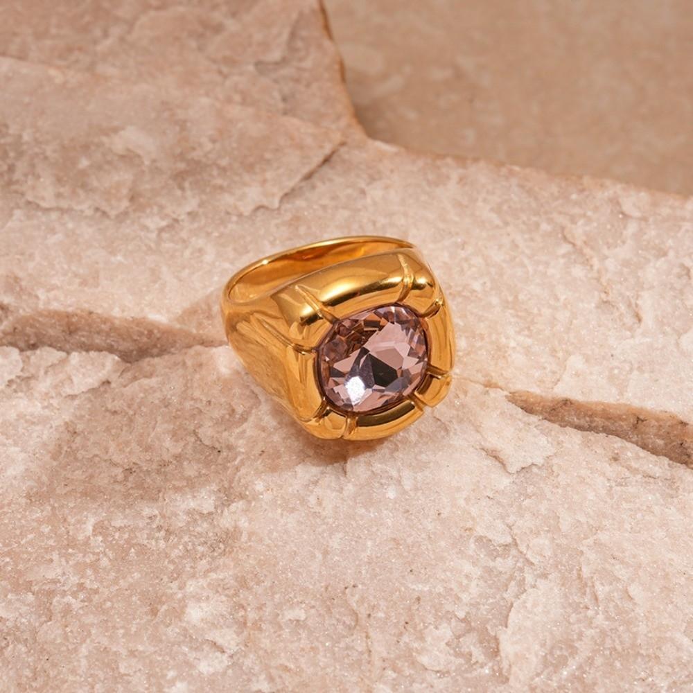 Stainless Steel Square Zircon Rings Banquet Style Exaggerated Ring  Birthday Wedding