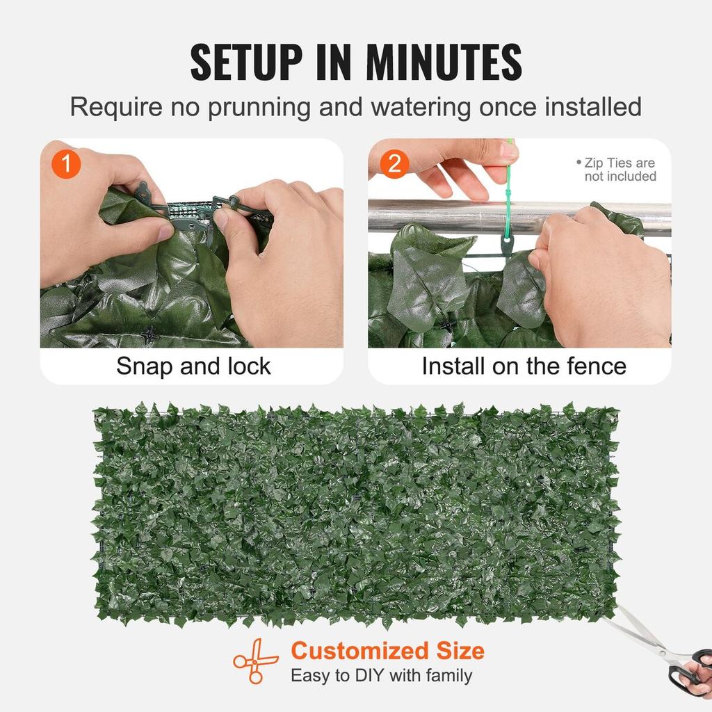 Ivy Privacy Fence, 990 X 2490 Mm Artificial Green Wall Screen, Greenery Ivy Fence with Mesh Cloth Backing and Strengthened Joint, Faux Hedges Vine