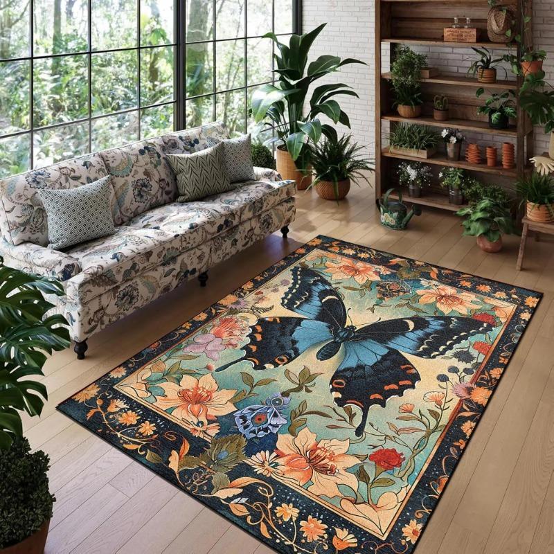 Insect Butterfly Paint Pattern Carpet for Home Living Room Bedroom Sofa Doormat Decor Large Area Rug Non-slip Floor Mat Fashion