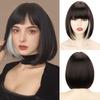 Bob Black Synthetic Wigs Straight Cosplay Short Daily Natural Looking Hair Wig with Bangs Heat Resistant Fiber for Women Afro