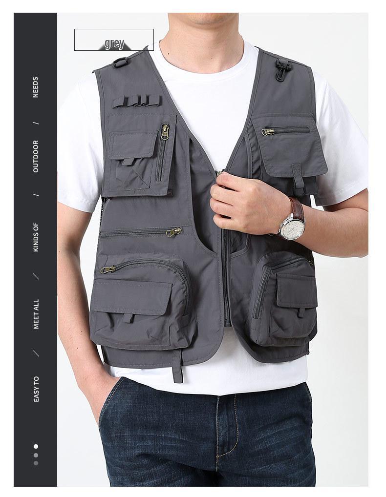 Men's Casual Multi-Pocket Mesh Vest for Fishing & Photography - Sleeveless Outdoor Spring/Autumn