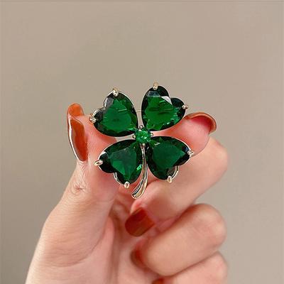 Spilla Trifoglio Fortunato Stile Retrò Francese Corsage Smeraldo Fibbia Fissa per Vestiti Accessori Gioielli Matrimonio Donna