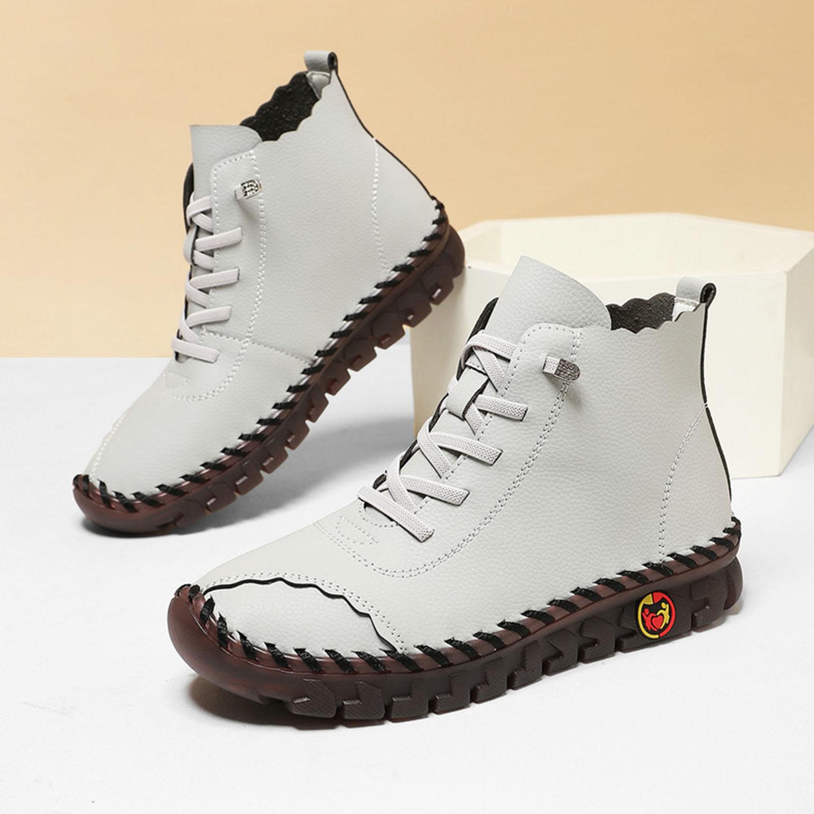 

Women s Thick Soled Soft Soled Leather Ankle Boots Fashionable Casual Lace Up Short Tube Outer Wear Womens Shoes Casual Work 36 сірий