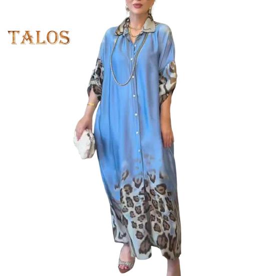 

Платье макси Lady Spring с леопардовым принтом, длинными рукавами и запонкой, однобортное, винтажное, повседневное, с высокой талией S синий