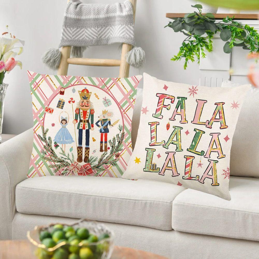 2Pcs 45x45cm Flax Cushion Cover Soft Sofa Pillowcase Merry Christmas Cushion Cover  Christmas
