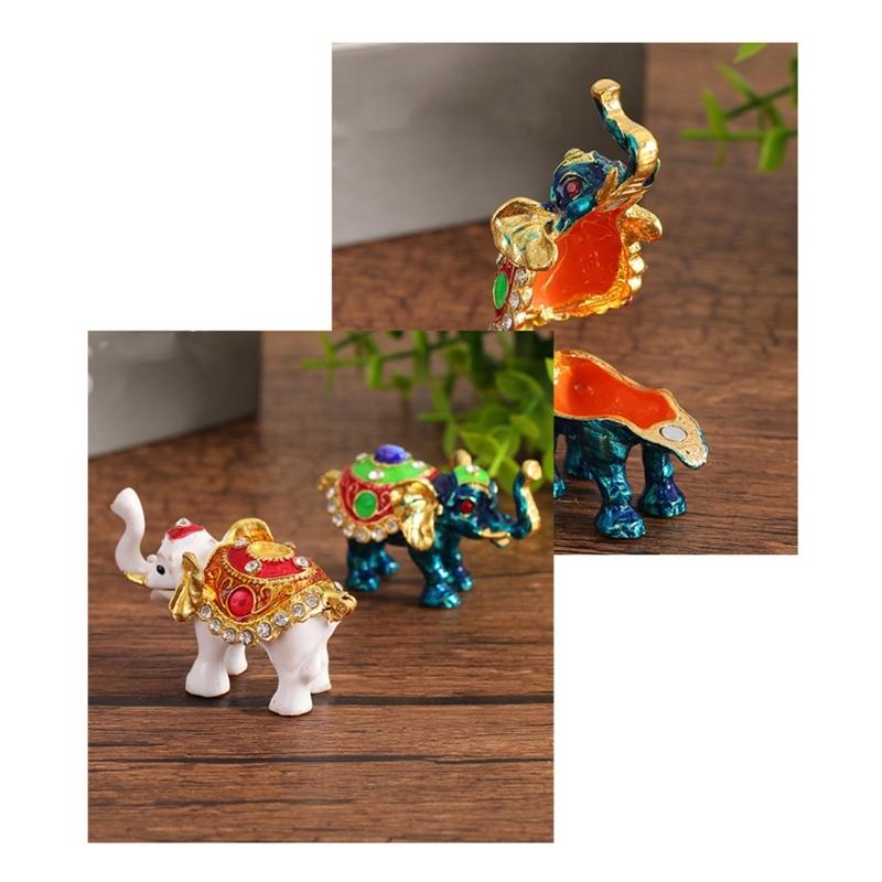 Elegant Thai Styles Metal Elephant Jewelry Box With Full Diamonds Decoration For Rings And Necklaces