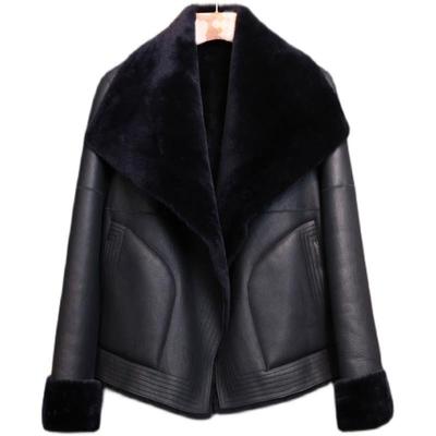 Women's Plus-size Leather Coat Fur Integrated Thick Leather Coat Plus-size Flocked Coat Fleece Leather Jacket