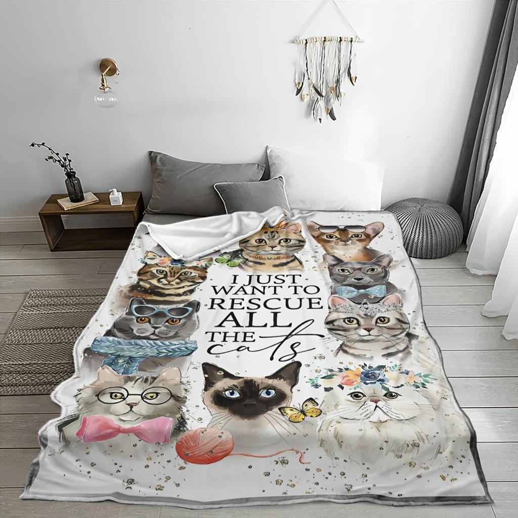 Watercolor cat costume pattern Flannel printed blanket suitable for all seasons suitable for living room office sofa and travel