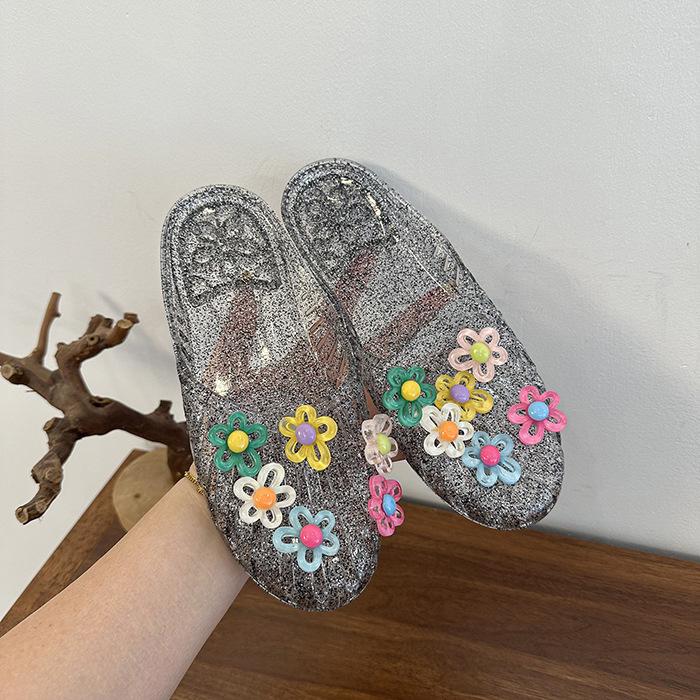 Fairy Wind Sweet Bow Sandals Crystal Shoes Flower Bag Head Cool Slippers Women's Summer Fashion Beaded Flat Slippers