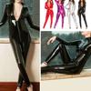Women Solid Color Zipper Faux Patent Leather Jumpsuit Bodysuit Tight Clubwear