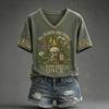 Women's Halloween Printed V-Neck Short Sleeve T-Shirt Casual Top
