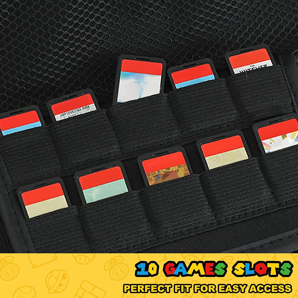 EVA-Aufbewahrungshülle für Switch, kompatibel mit Nintendo Switch/OLED, süße, tragbare Tragetasche für Switch mit 10 Spielhaltern für Mario