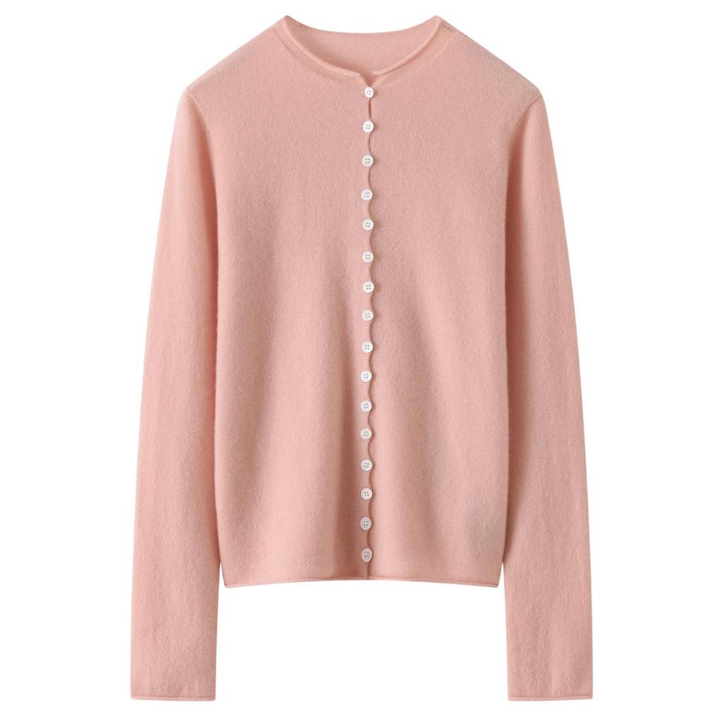 Women's 100% Cashmere Cardigan - Autumn/Winter Rolled Edge, Round Neck Buttoned Knit Sweater Coat